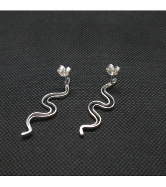 E000775 Long Genuine Sterling Silver Earrings Snake Solid Hallmarked 925 